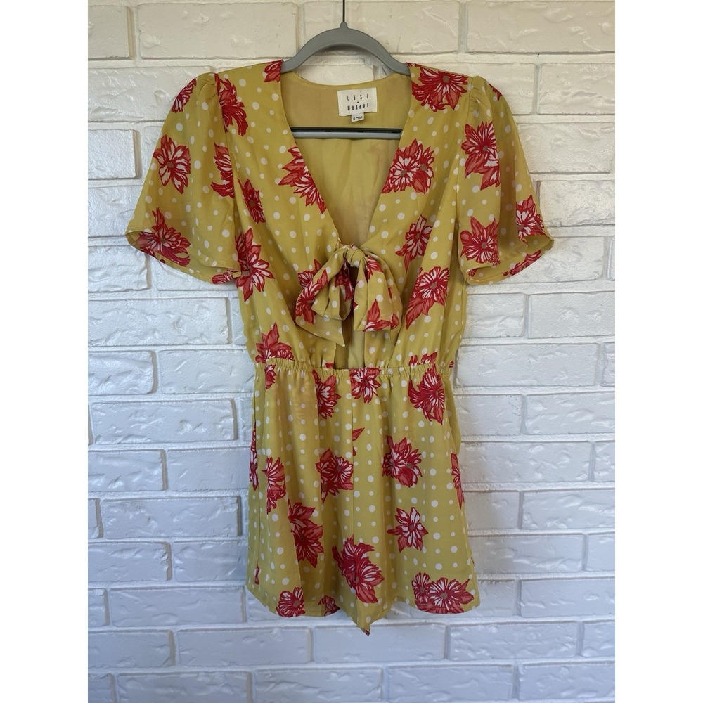 Lost + Wander Yellow Polka Dot Floral Romper XS
